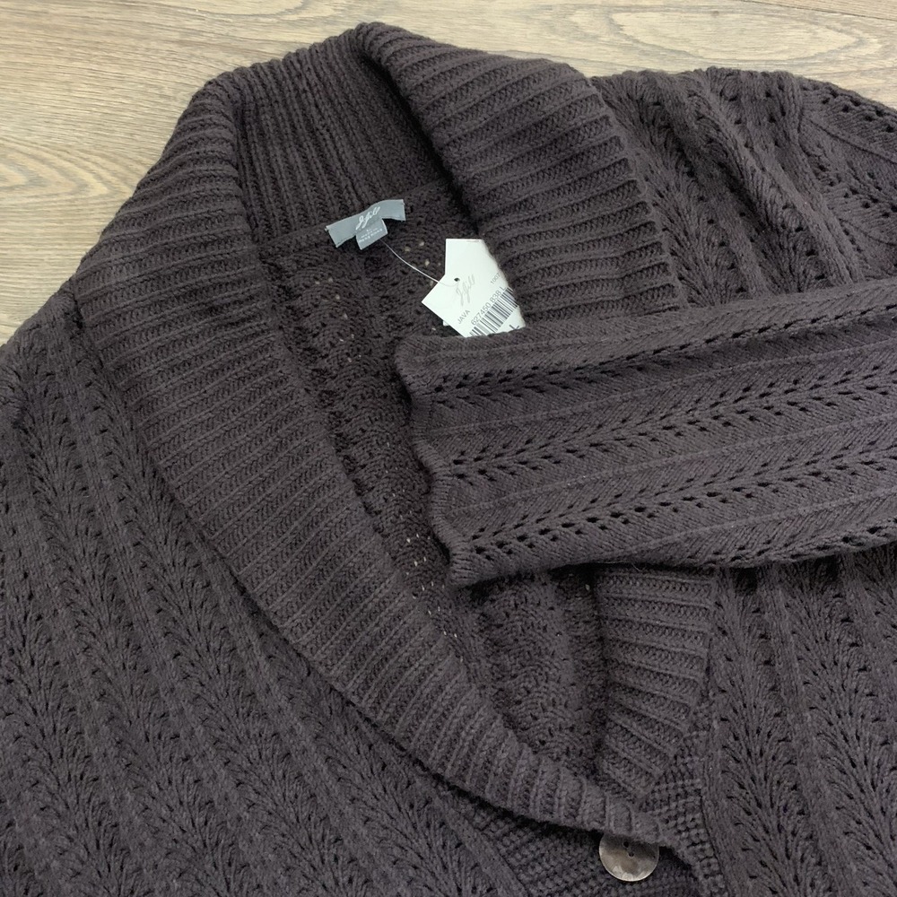 NWT J. Jill Brown Pointelle Knit Shawl Collar Button Cardigan Sweater Women's L